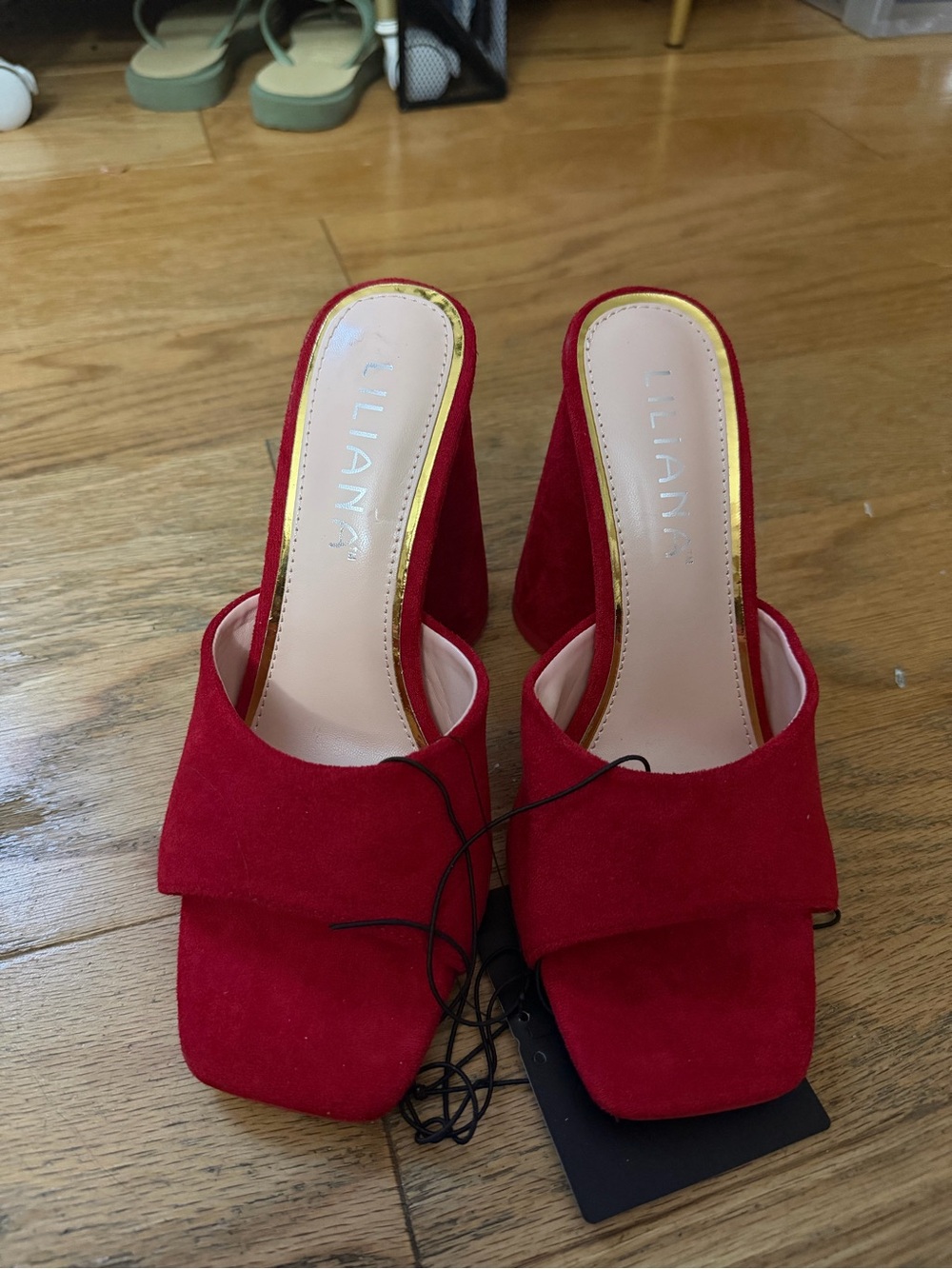 Forever 21 Red Suede Square-Toe Block Heel Mules